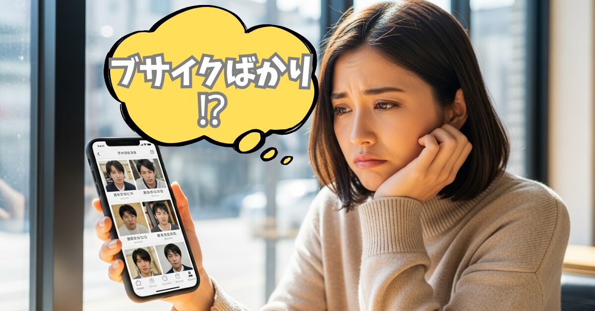 スマホを見て悩んでいる女性