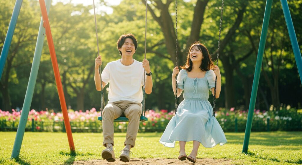 ブランコに乗っている男女