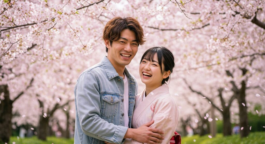 抱き合う仲良しカップル