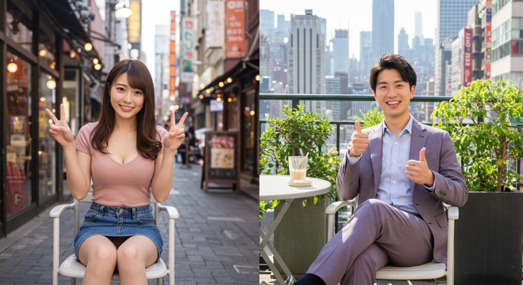 嬉しそうな男女