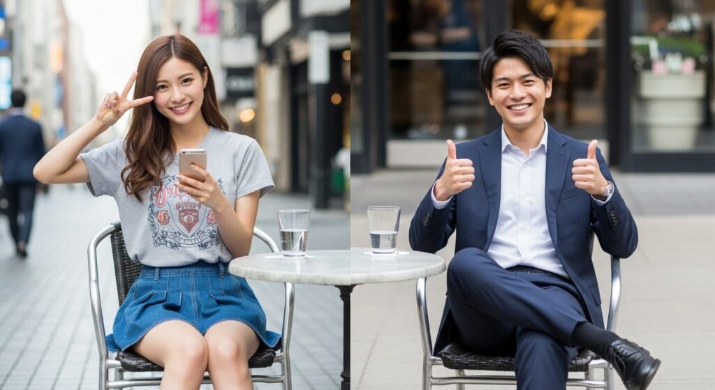 楽しそうにラインしている男女