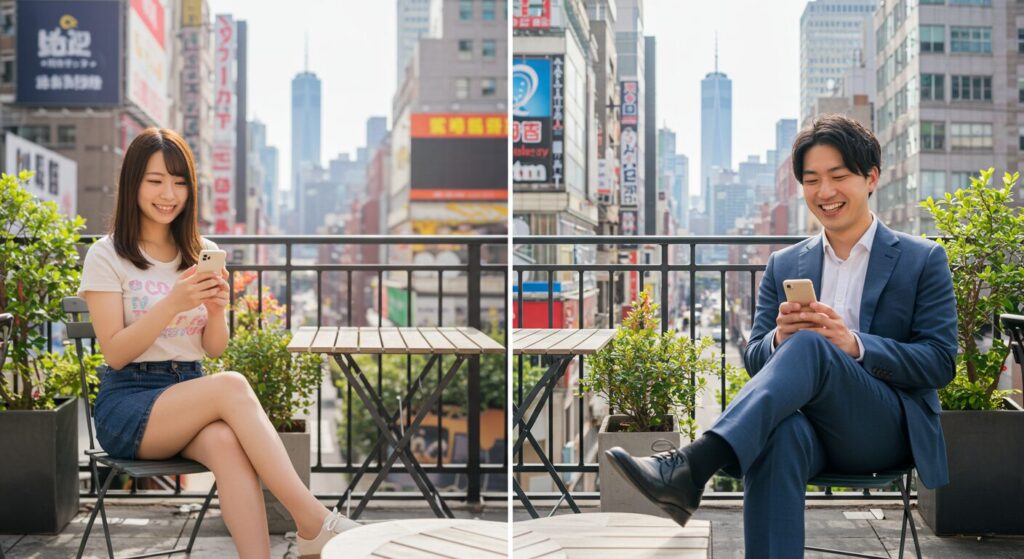 ラインしている男女