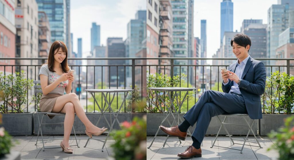 ラインしている男女