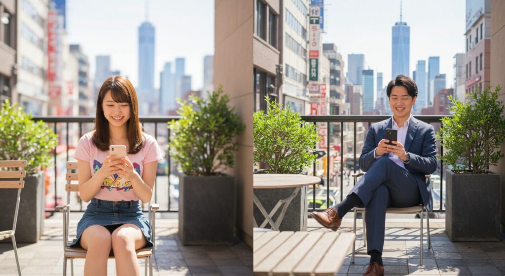 ラインしている男女