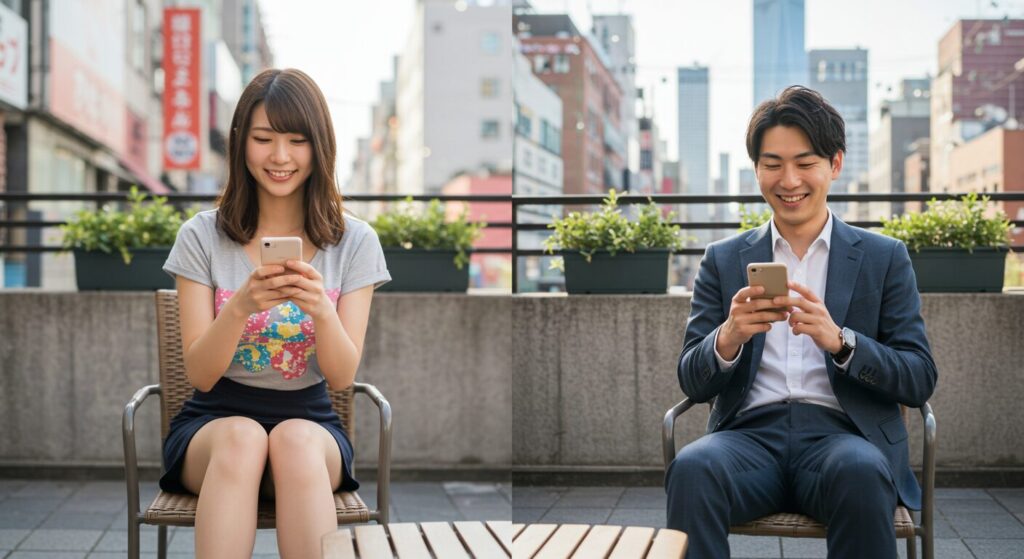 ラインしている男女