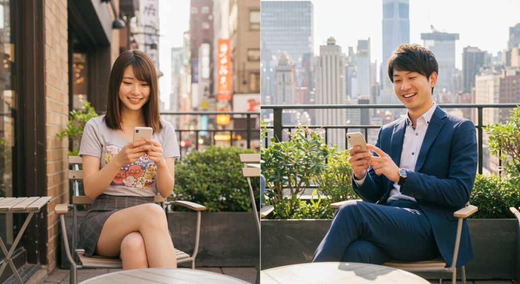 ラインしている男女