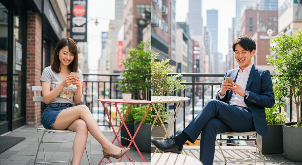 ラインしている男女