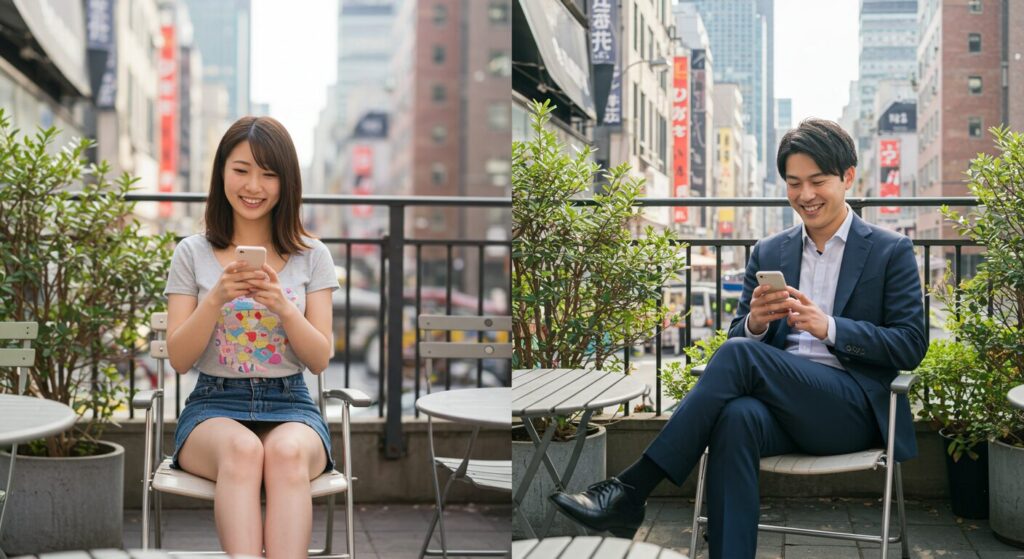 メールしている男女