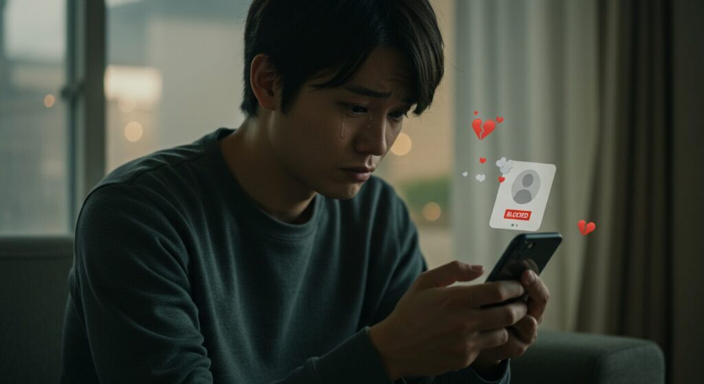 スマホを見て悩んでいる男性