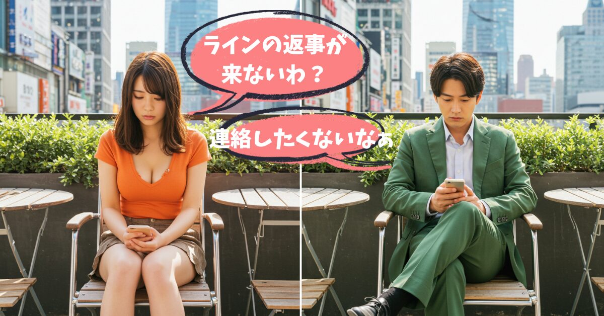 ラインのやり取りをする男女