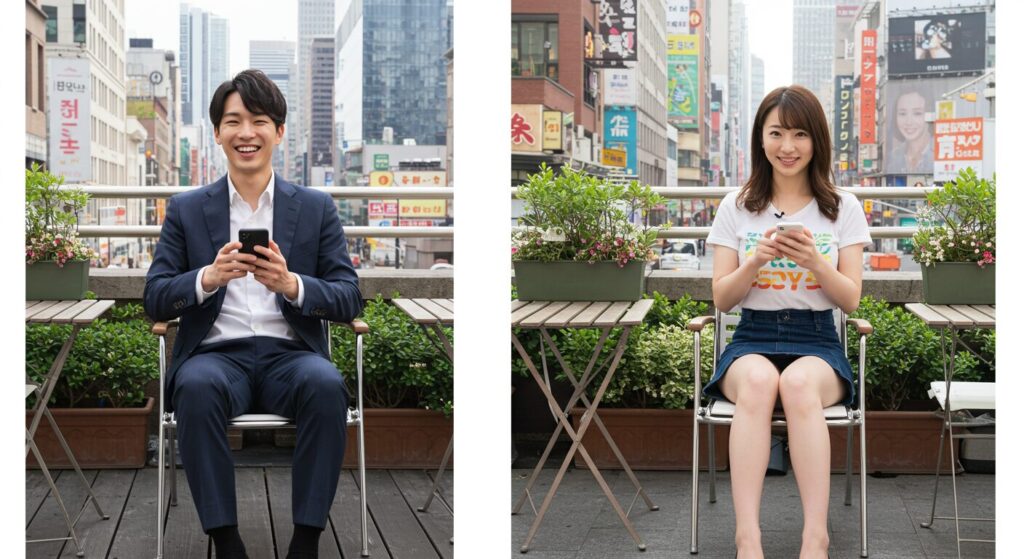 ラインしている男女