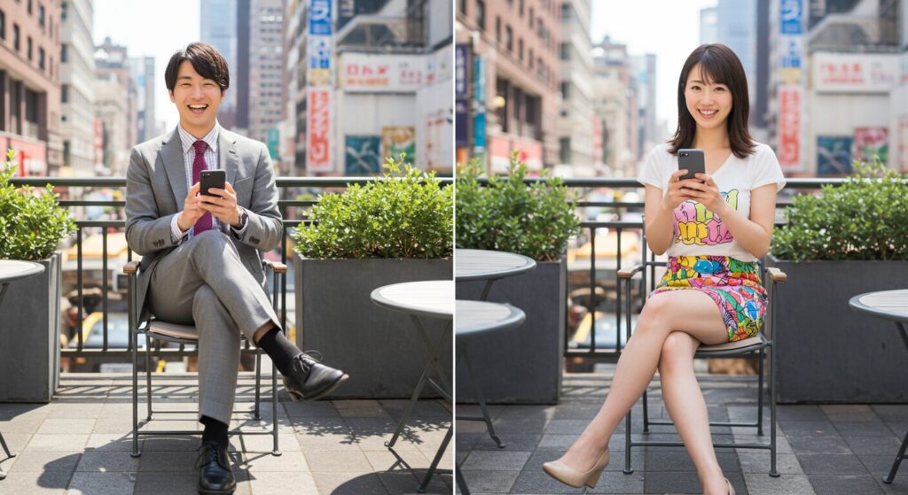 ラインしている男女