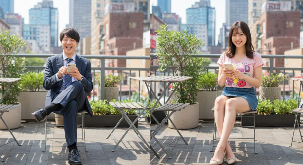 ラインしている男女