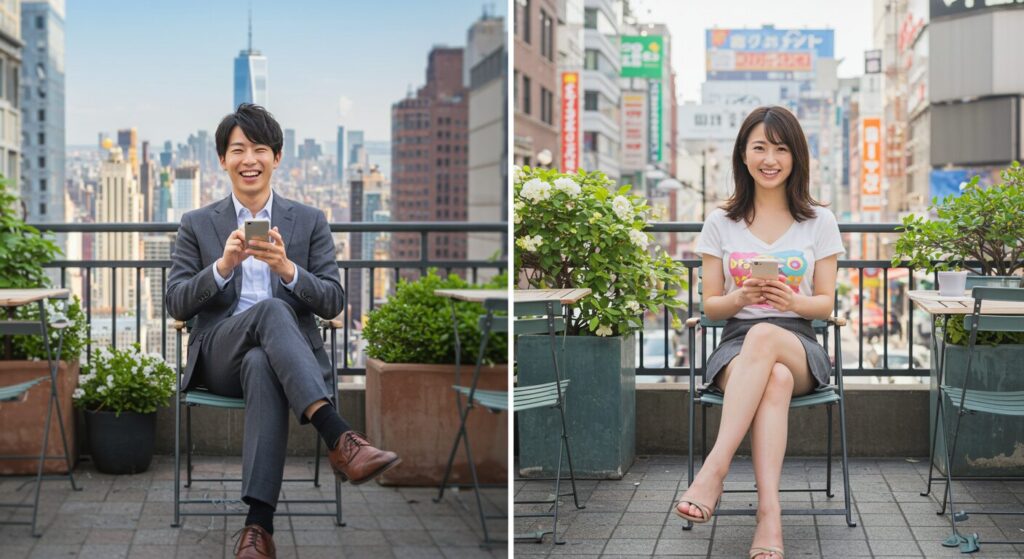 ラインしている男女