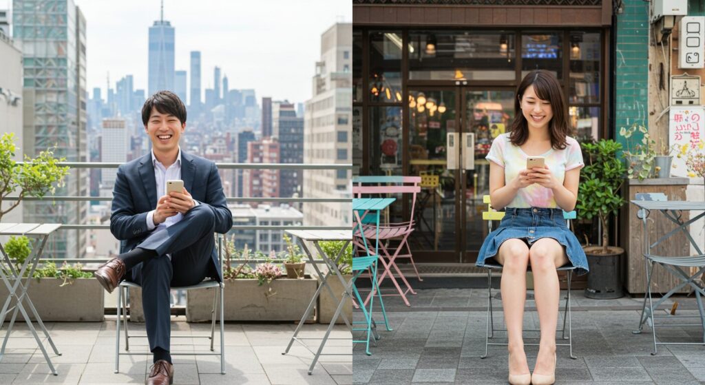 ラインしている男女