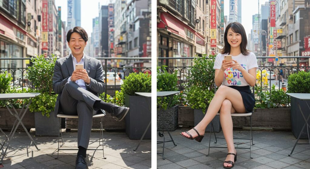 ラインしている男女