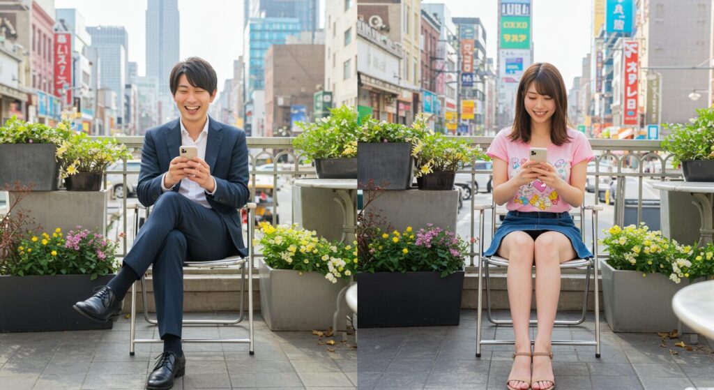 ラインしている男女