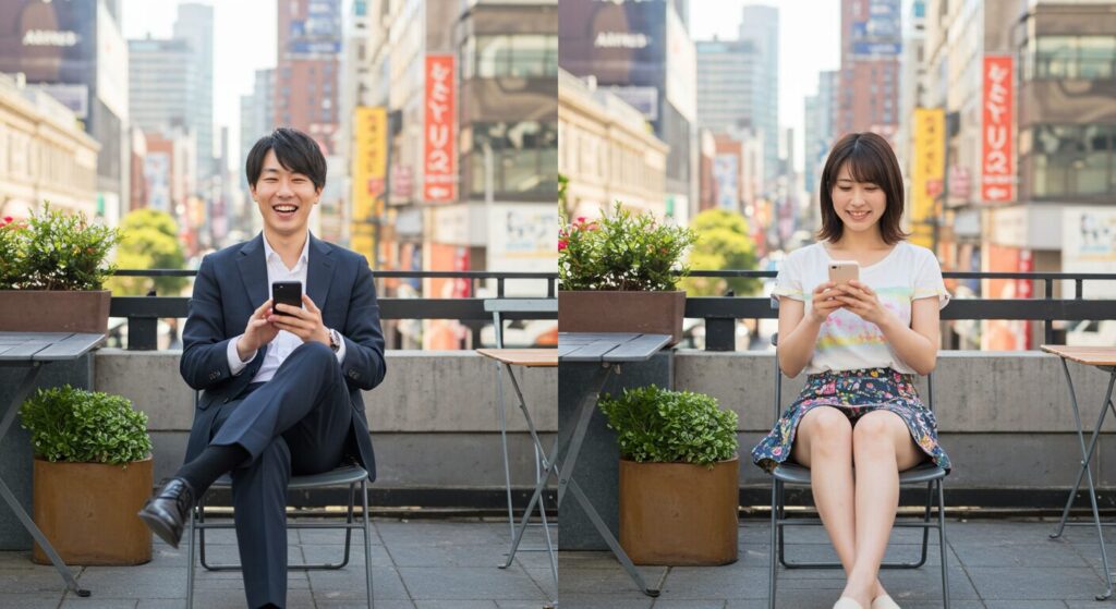 ラインしている男女