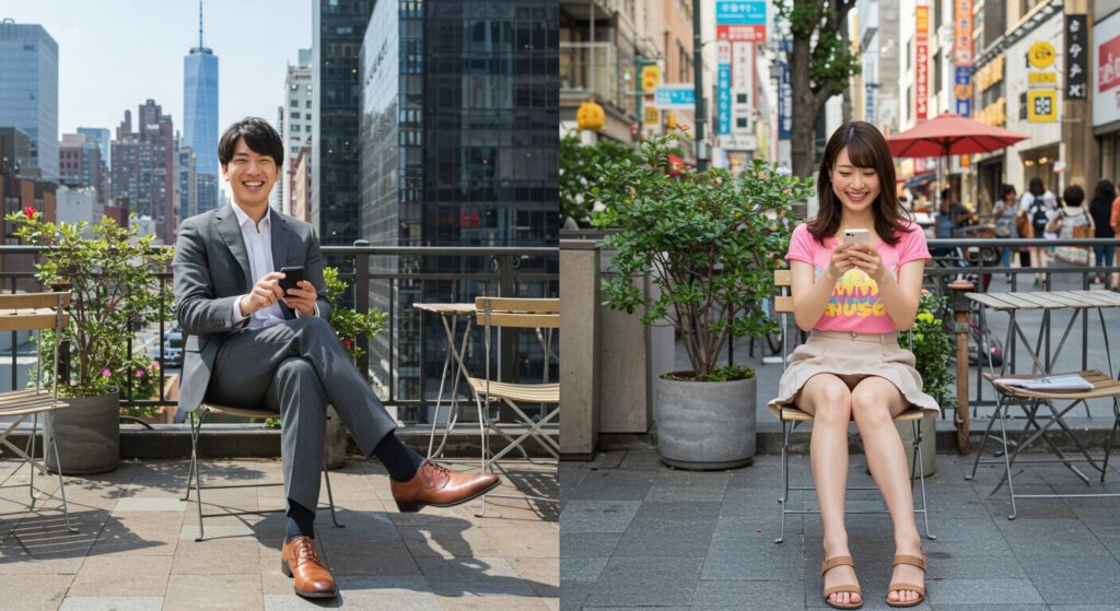 ラインしている男女