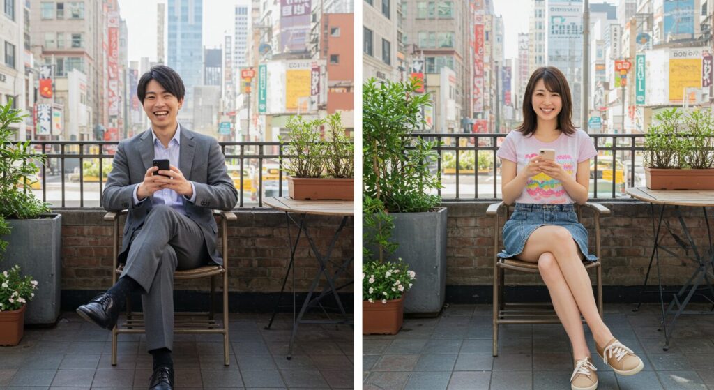 ラインしている男女