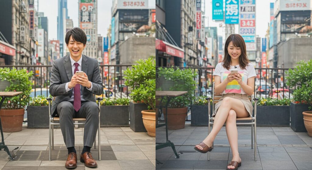 ラインしている男女