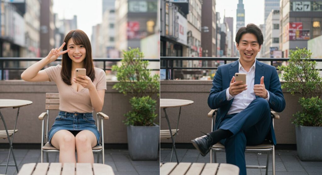 ラインしている男女