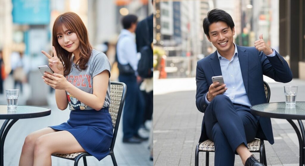 ラインしている男女