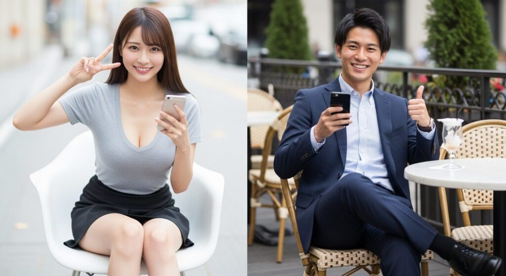 メールしている男女