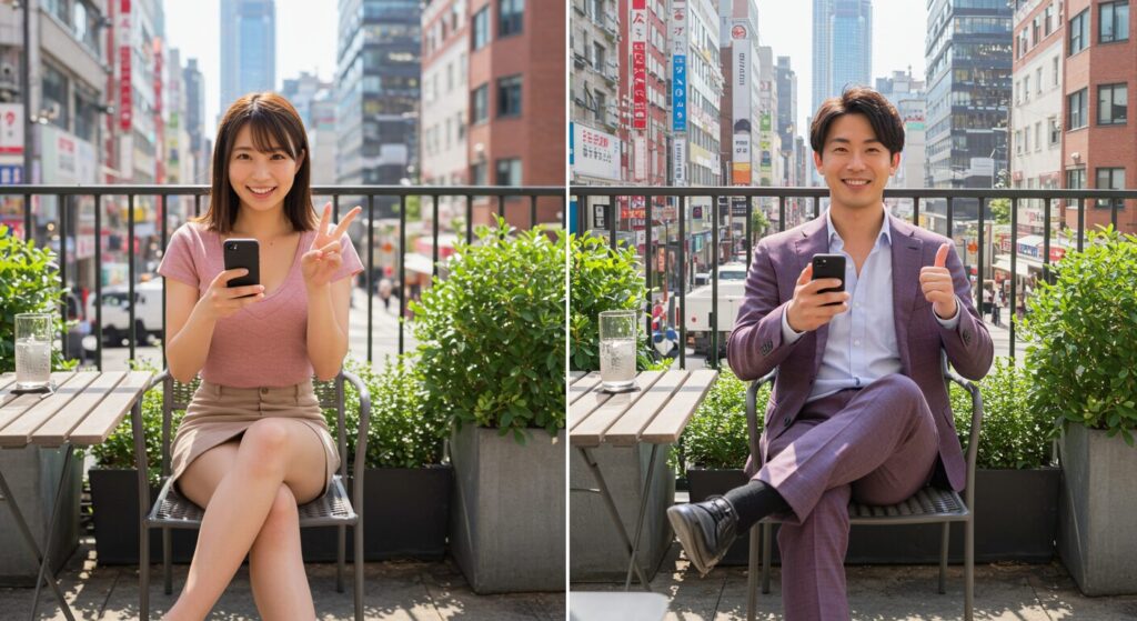 ラインしている男女