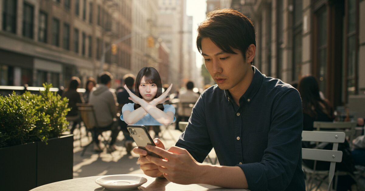 スマホを見て悩んでいる男