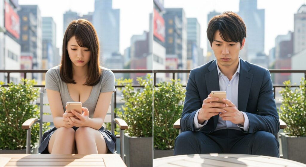 悩んでいる男女