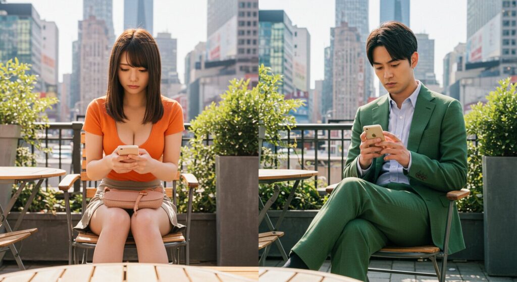 スマホを見て悩んでいる