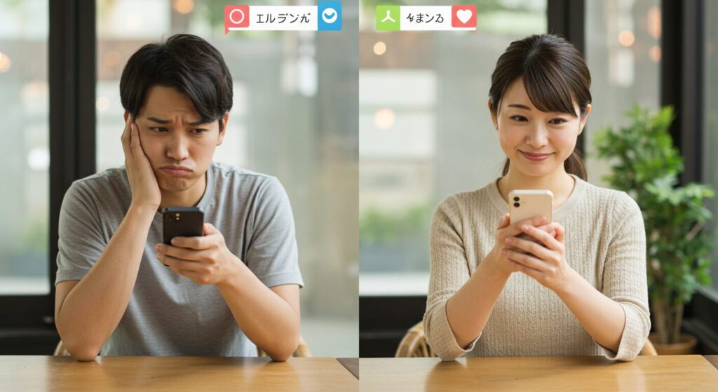 女性にラインを送っている男性