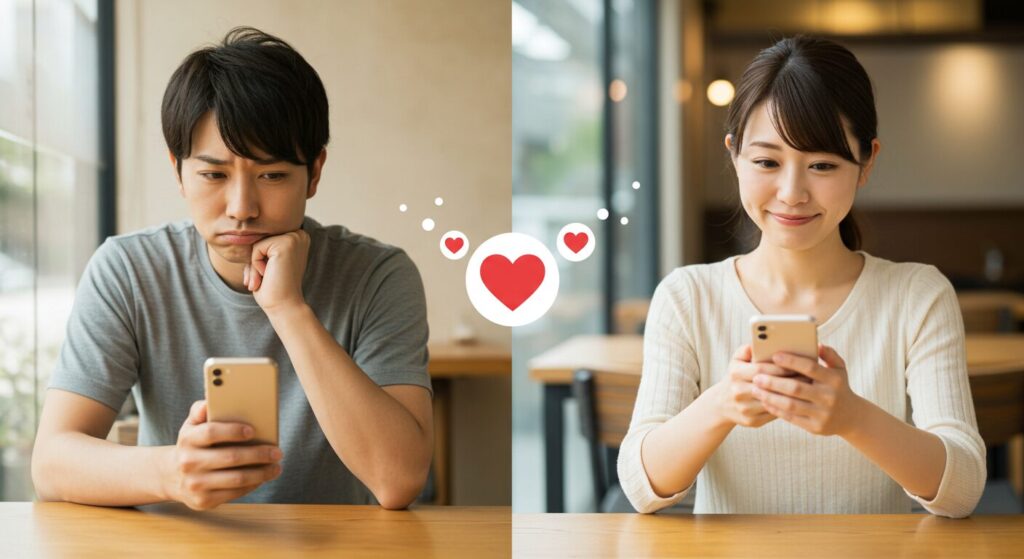 女性にラインを送っている男性