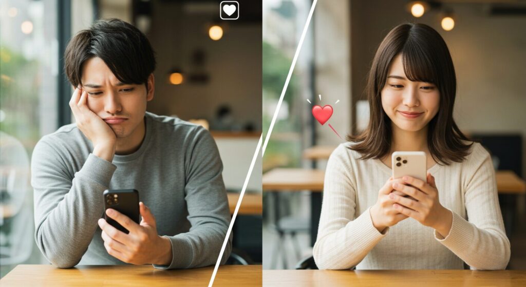 スマホを見て悩んでいる男女