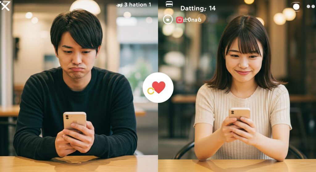 スマホを見て悩んでいる男女