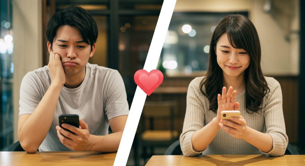 楽しそうにラインしている男女