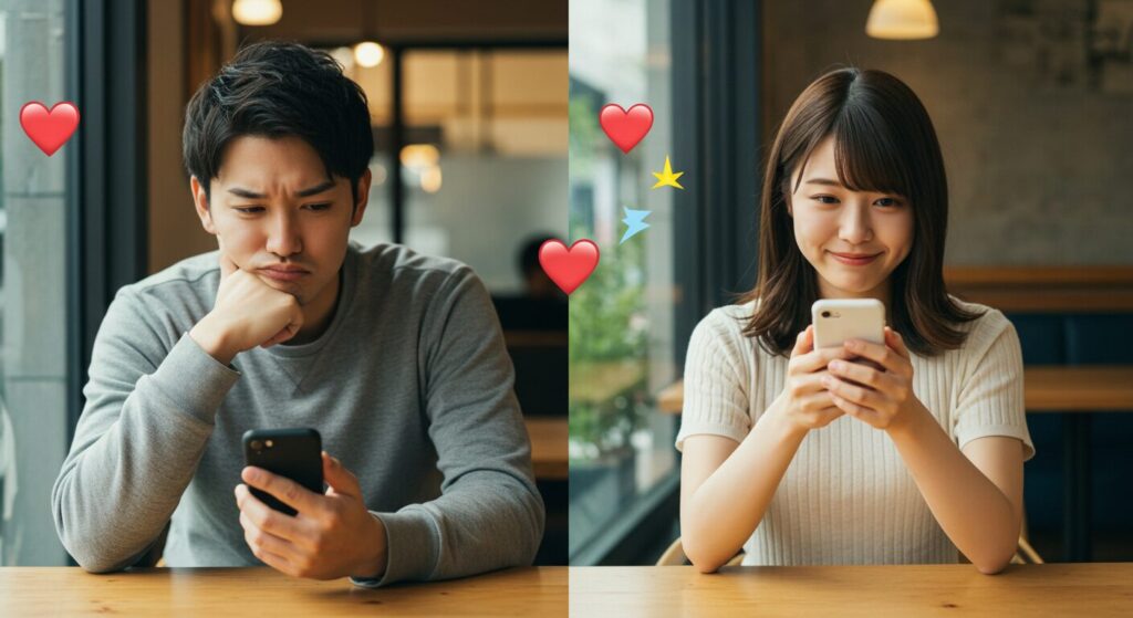 楽しそうにラインしている男女