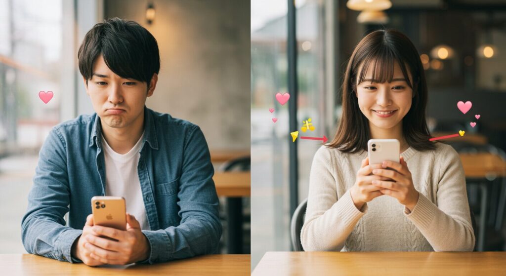 楽しそうにラインしている男女