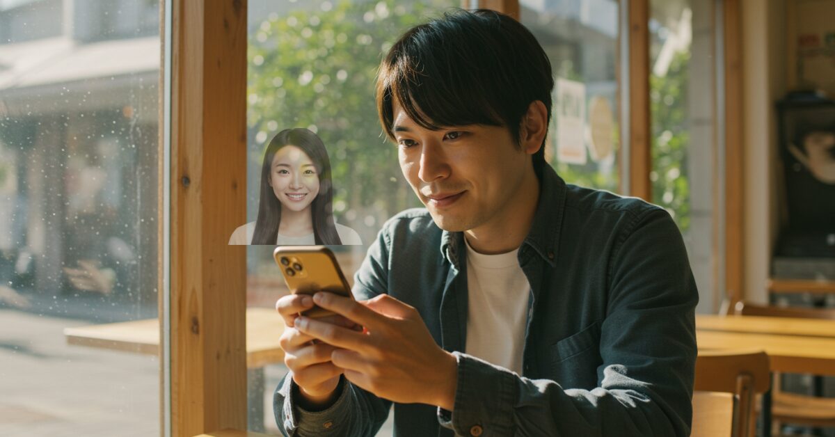 楽しそうにラインしている男