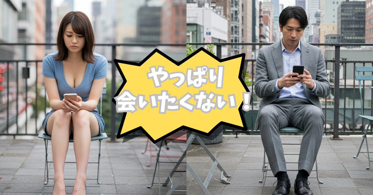 すまほを見て悩んでいる男女