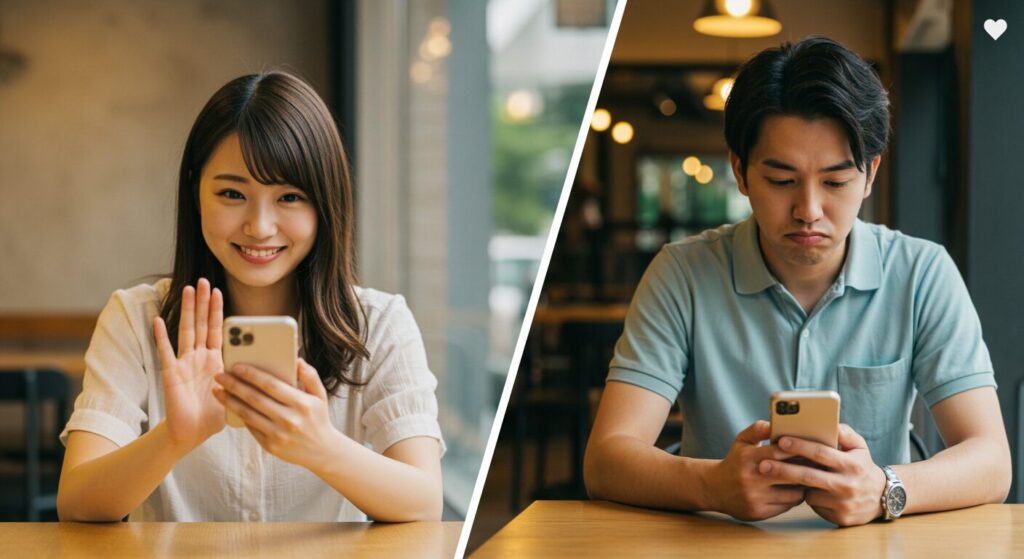 スマホを見て悩んでいる男女