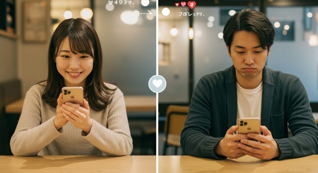 楽しそうにラインしている男女