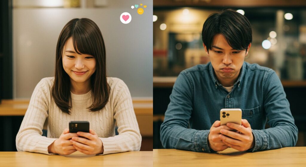 楽しそうにラインしている男女