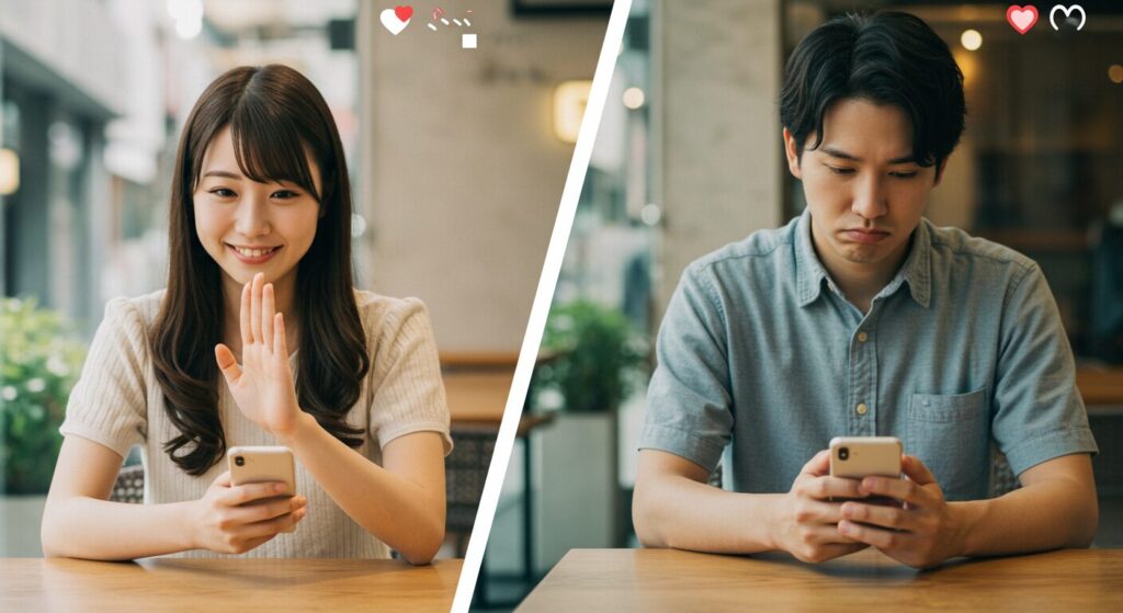 スマホを見て悩む男女