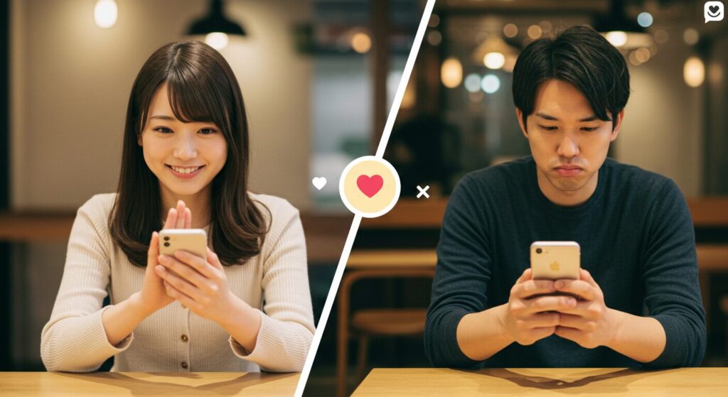 スマホを見て悩んでいる男女