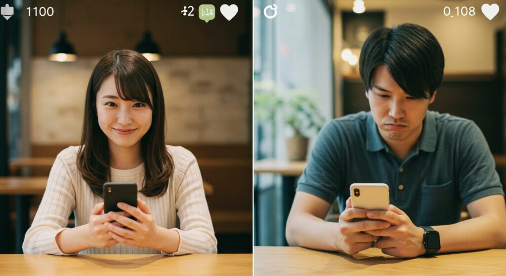 スマホを見て悩んでいる男女