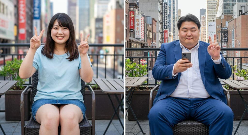 ラインしている男女