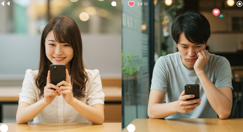 女性にラインを送っている男性