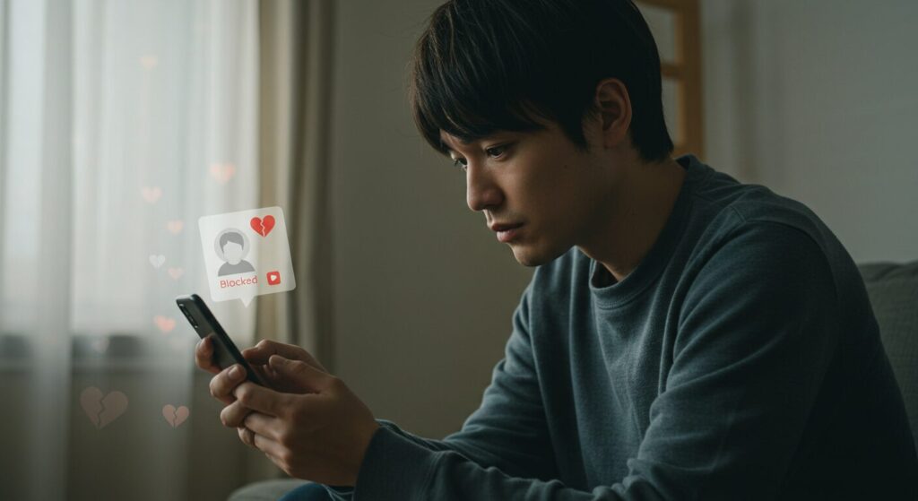 スマホを見てがっかりしている男